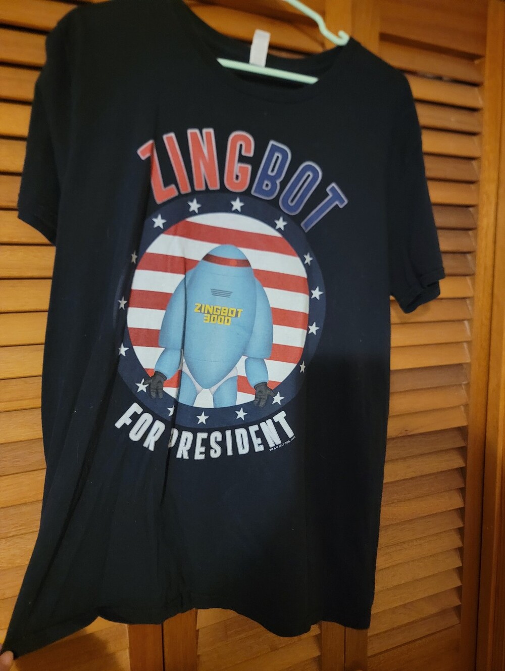 Fruit of the Loom Black Tee with Red, White & Blue Graphic